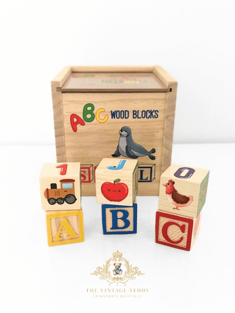 NWT Cute Wooden Alphabet Blocks Characters Fun Play Set Kids Early Learning Toys - Picture 2 of 3